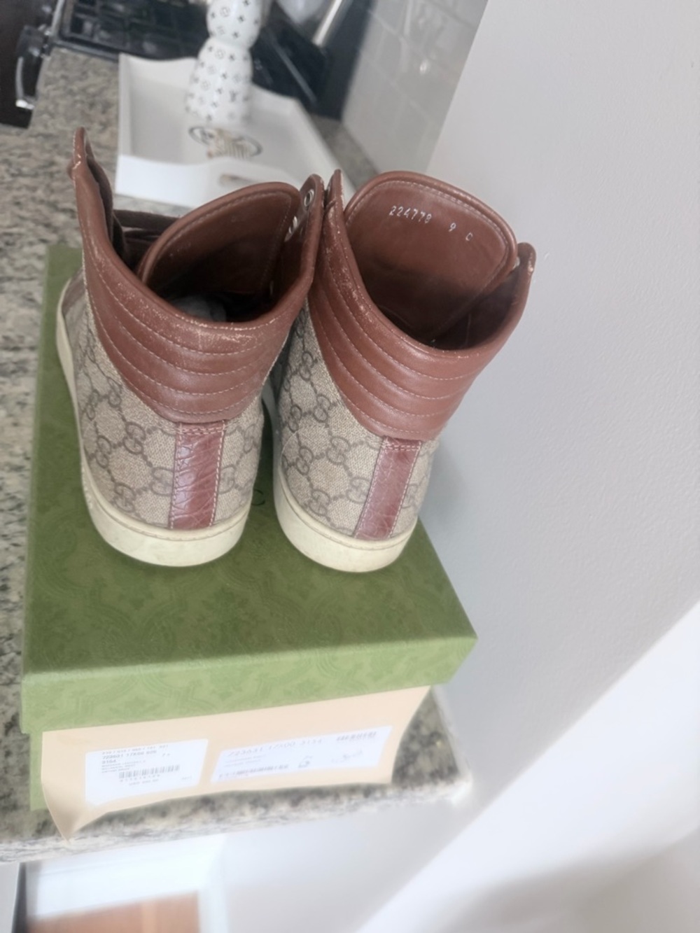 Gucci Brown & Beige GG Canvas High-Top Sneakers - Picture 2 of 3
